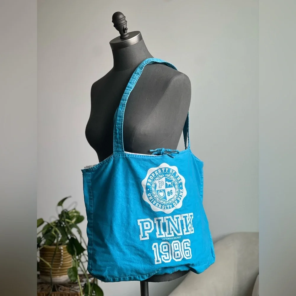 Teal PINK Victoria's Secret Reversible Tote